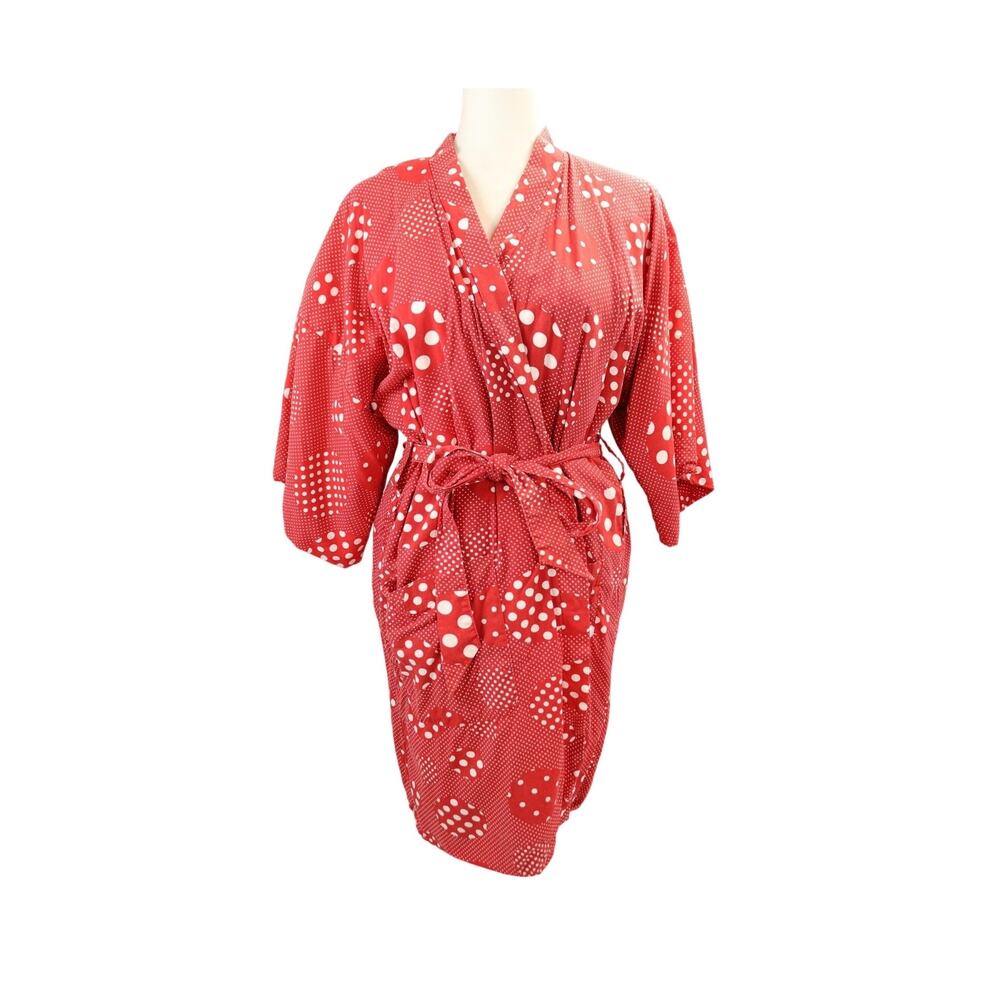 Vintage 1960's John Wanamaker Polka Dot Kimono Robe with Terry Cloth Liner